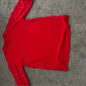 Red Women's Dress with Pearl Sleeves